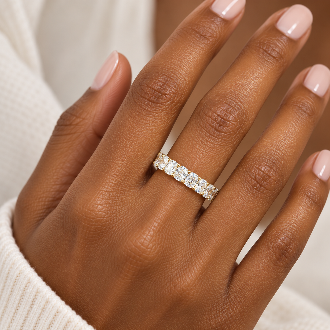 18k Yellow Cushion Lab Grown Diamond Wedding Band