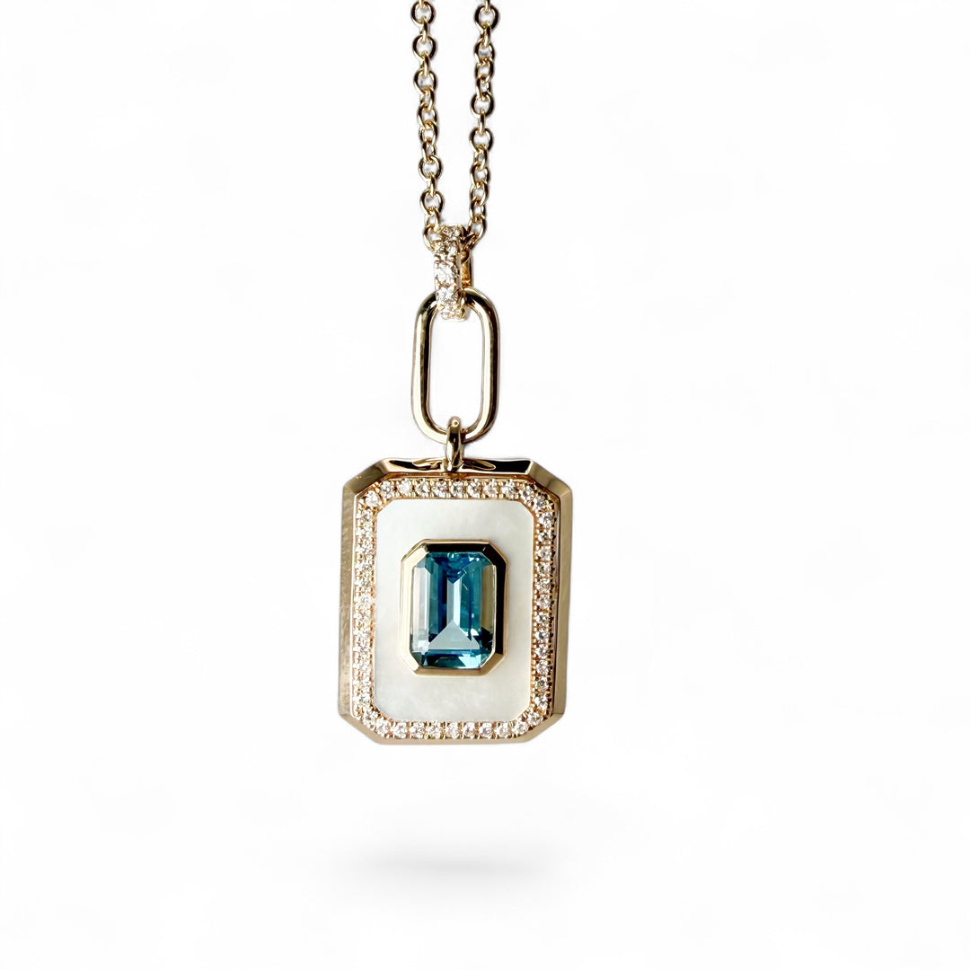 14k Yellow Gold Bezel Mother Of Pearl Necklace