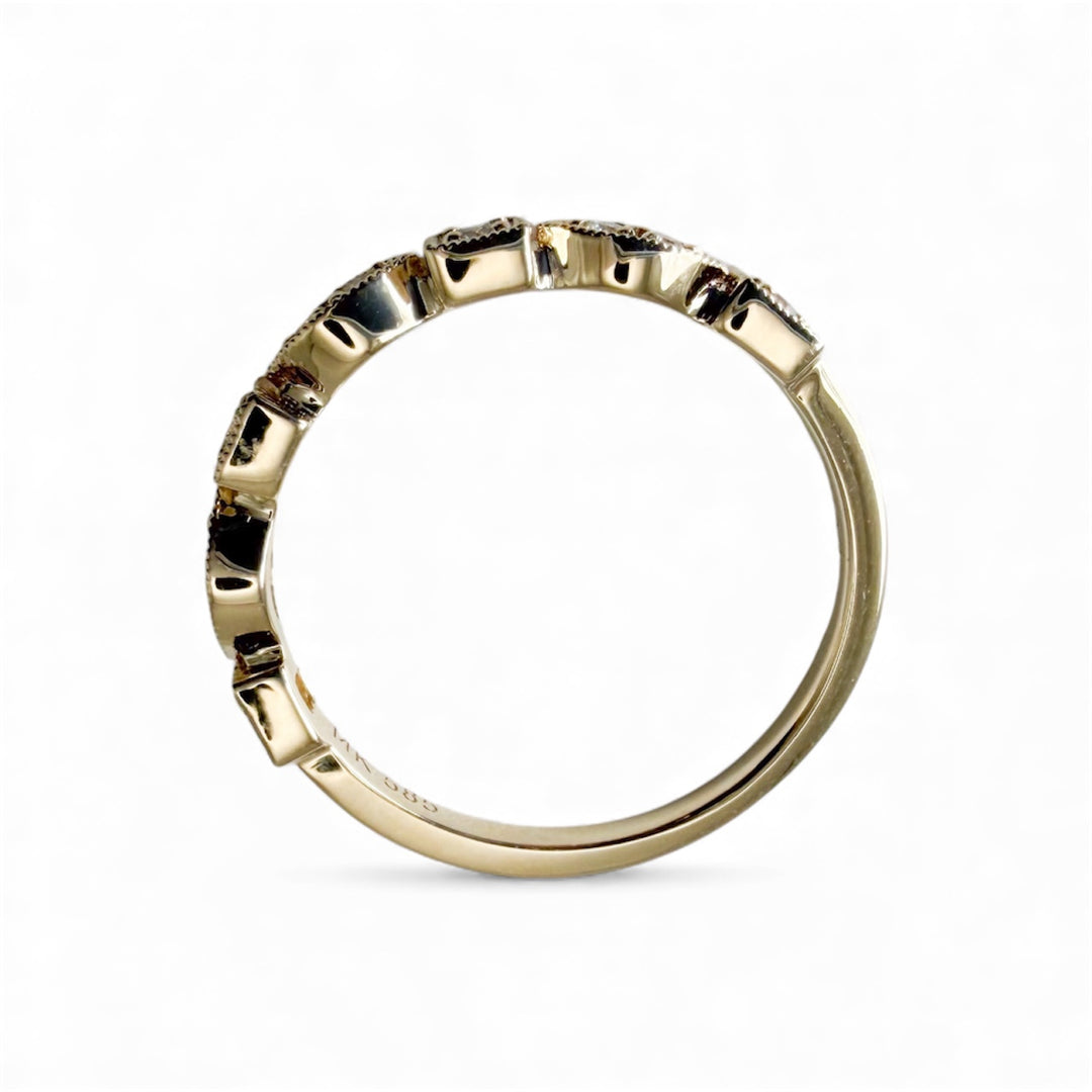 14k Yellow Gold Milgrain 0.13ctw Round Diamond Wedding Band