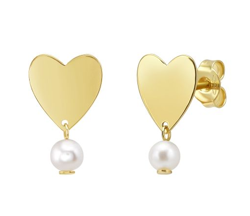 14k Heart Pearl Earrings