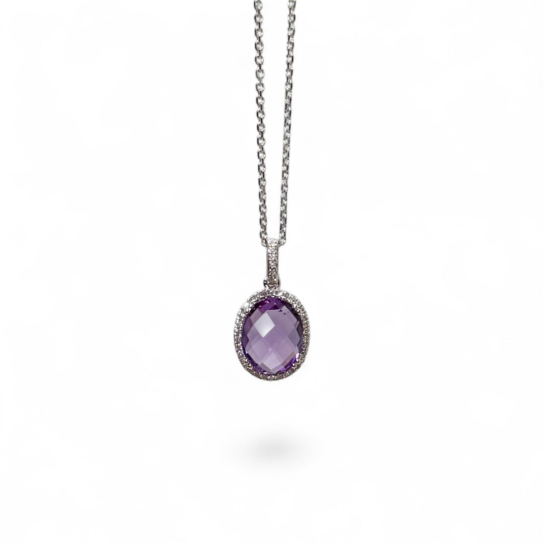 14k White Gold Halo Amethyst Pendant