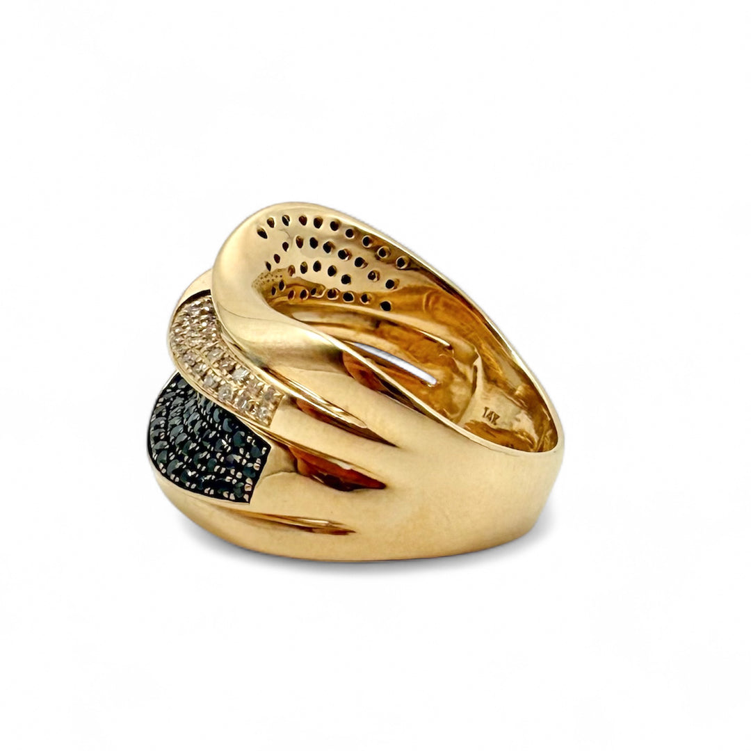 14k Yellow Gold Free Form Estate Diamond Ring