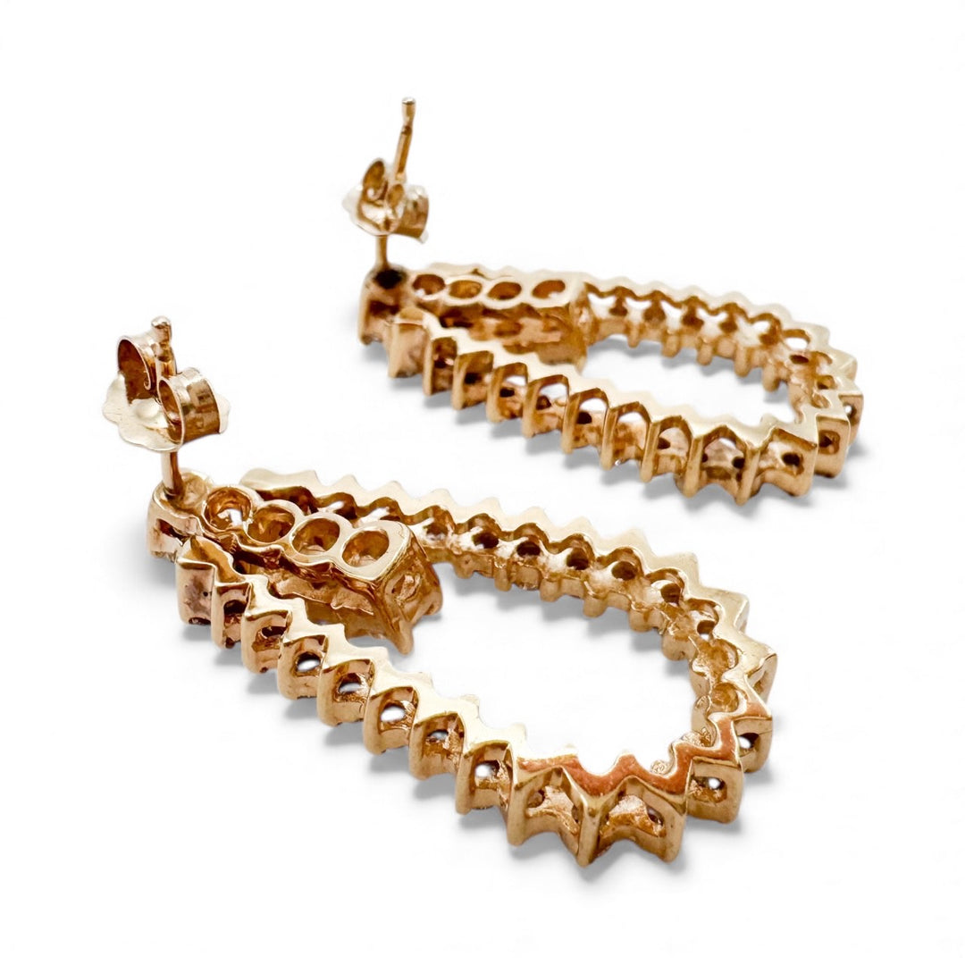 14k Yellow Gold Drop Diamond Estate Earrings