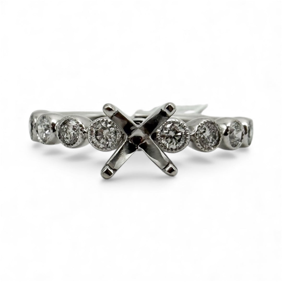 14k white gold Bezel set Engagement Ring Semi-Mounting