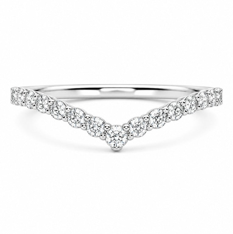 14k White Gold Curved Prong Set 0.50ctw Round Diamond Wedding Band