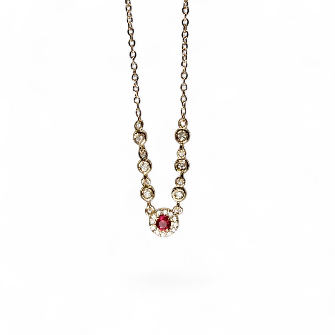 14k Yellow Gold Halo Ruby Pendant