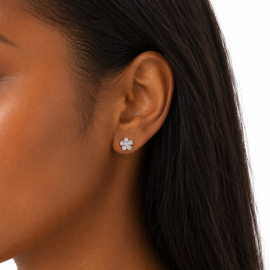 14k White Flower Estate Earrings