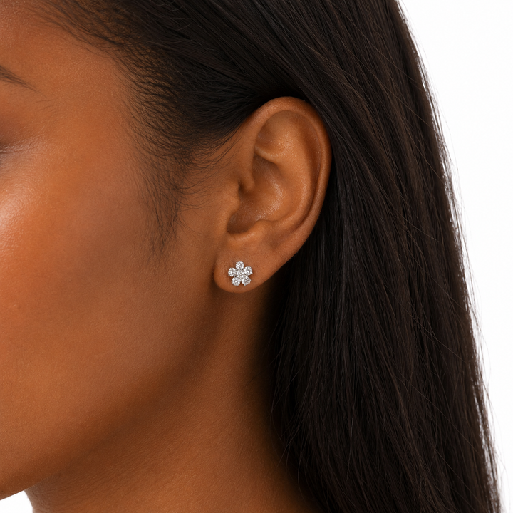 14k White Flower Estate Earrings