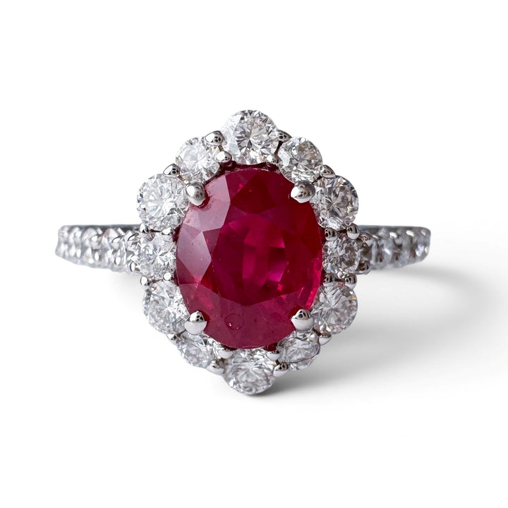 18k White Gold Ruby Halo Ring