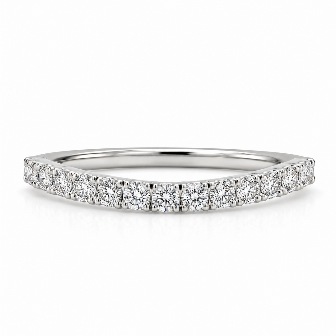 14k White Curved Prong Set 0.34ctw Round Diamond Wedding Band