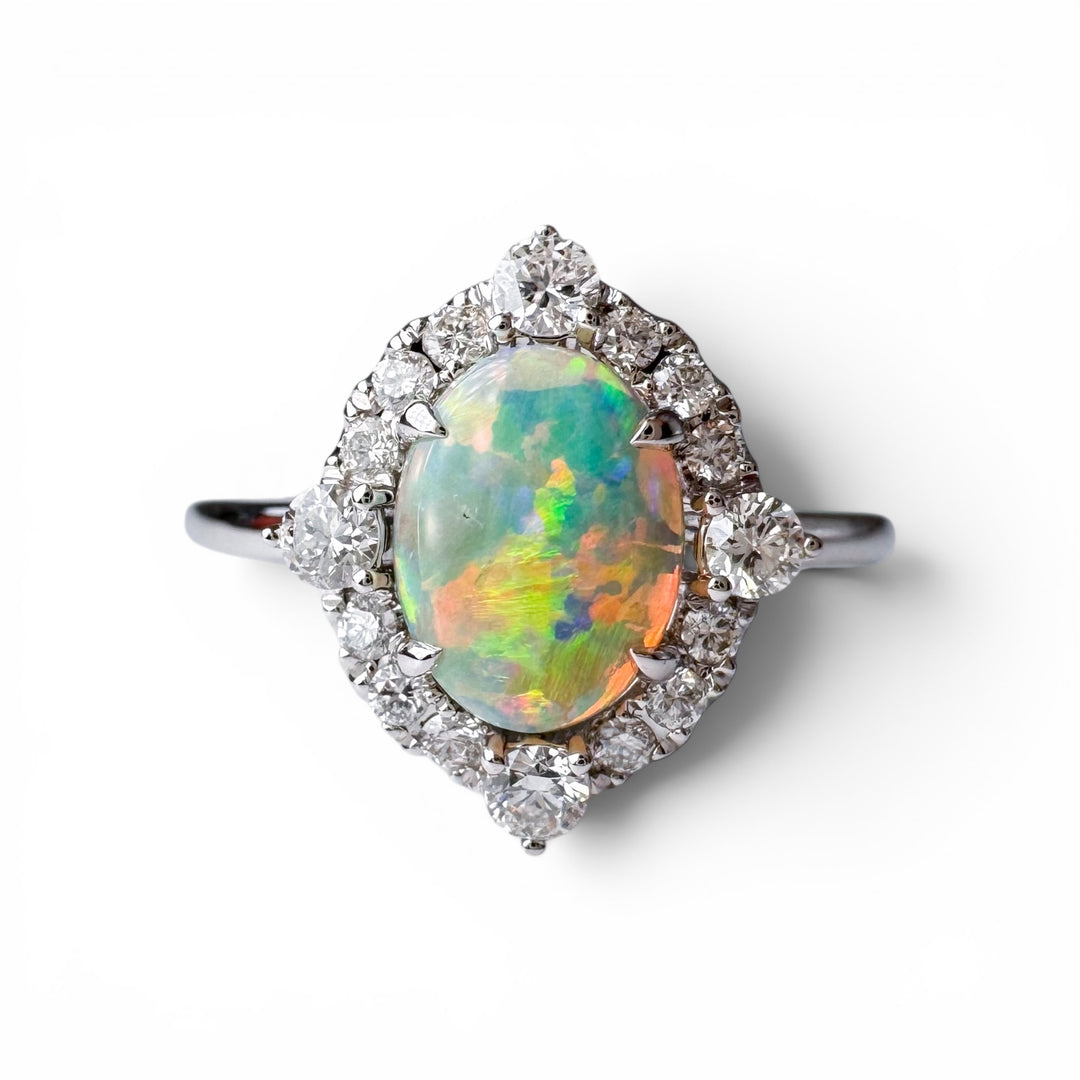 14k White Gold Opal Halo Ring