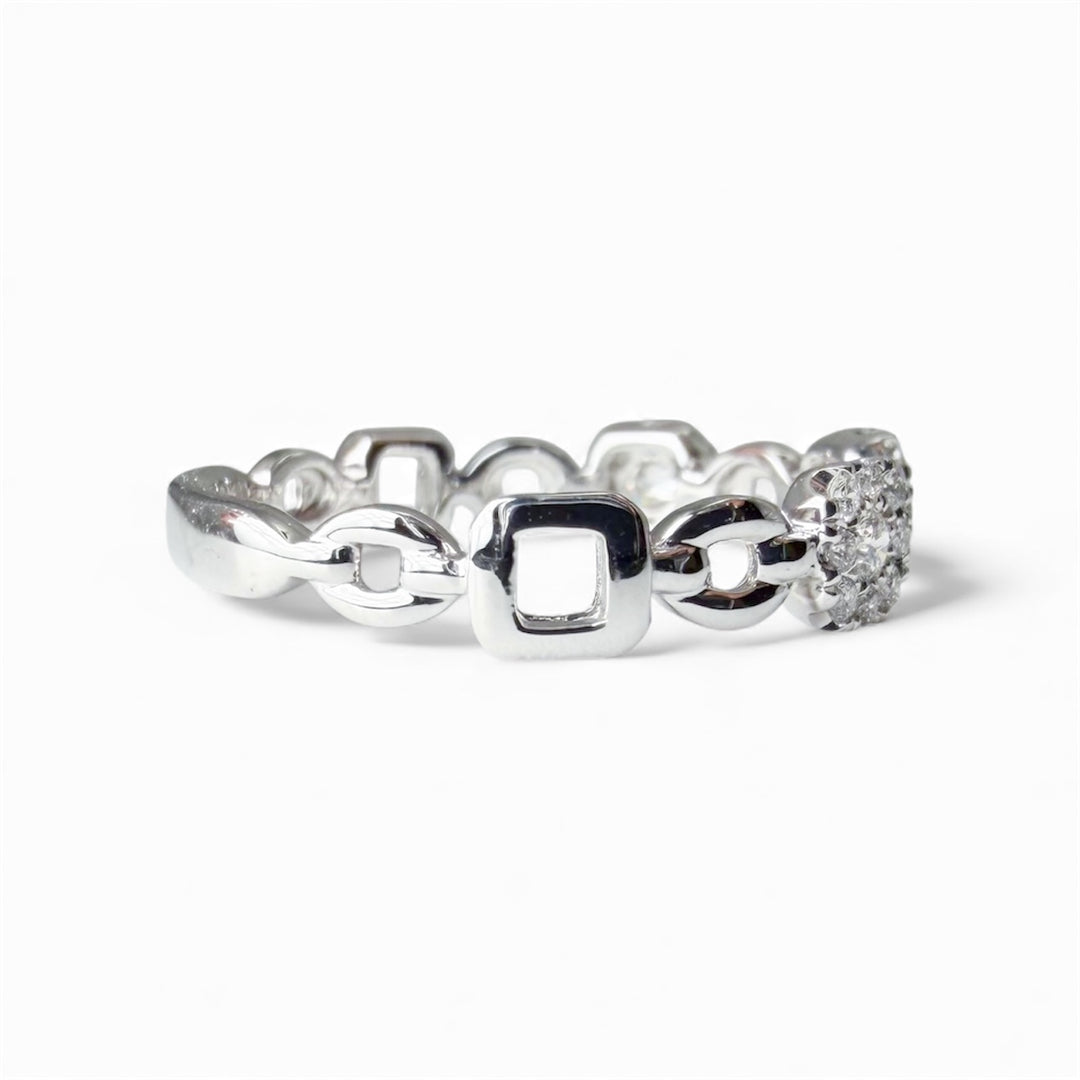 14k White Gold Cluster 0.23ctw Round Diamond Wedding Band