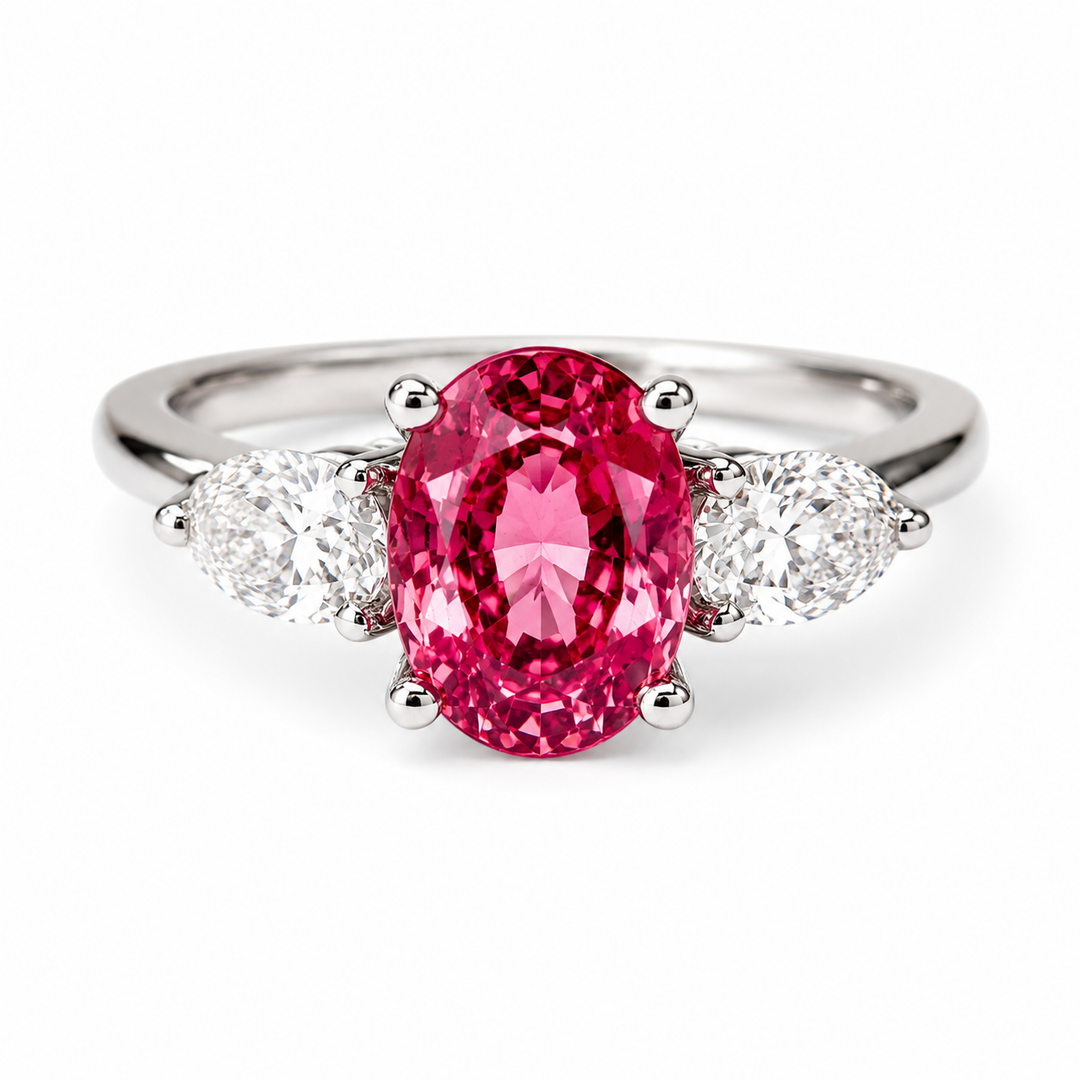 14k White Gold Ruby 3 Stone Ring