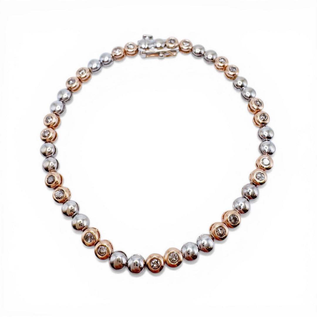 14k Two Tone Bezel Set Diamond Estate Bracelet