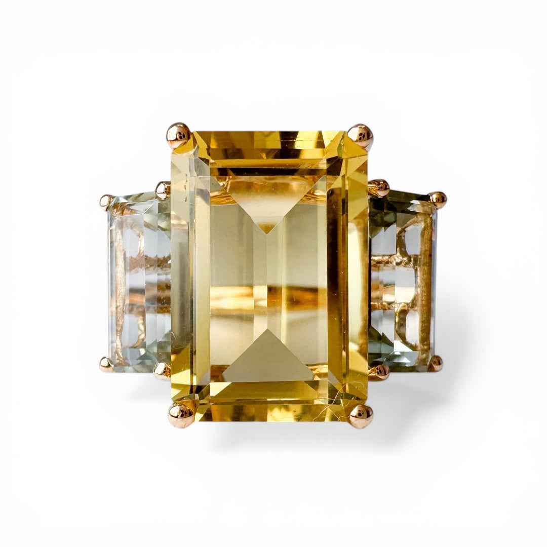 14k Yellow Gold 3 Stone Lemon Quartz Estate Ring
