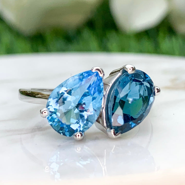 14k White Gold Blue Topaz Gemstone Ring