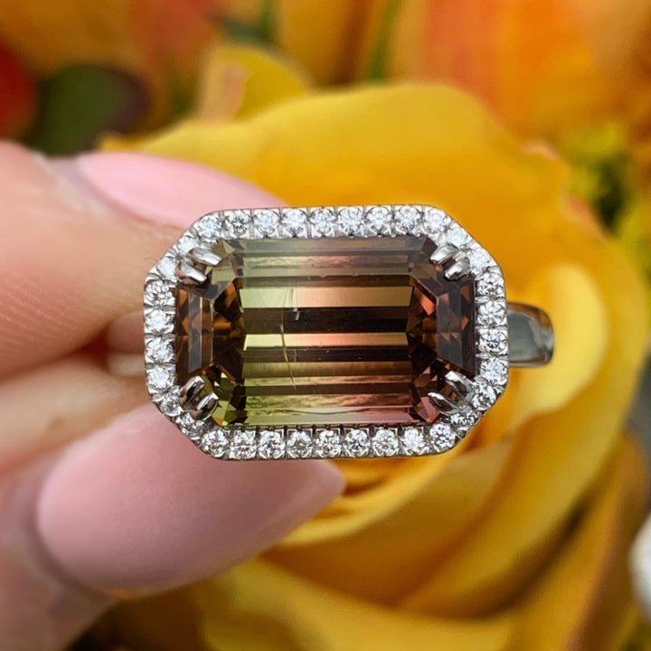 14k White Gold Tourmaline Halo Ring