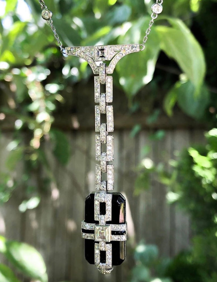 Platinum Clock Diamond Estate Necklace