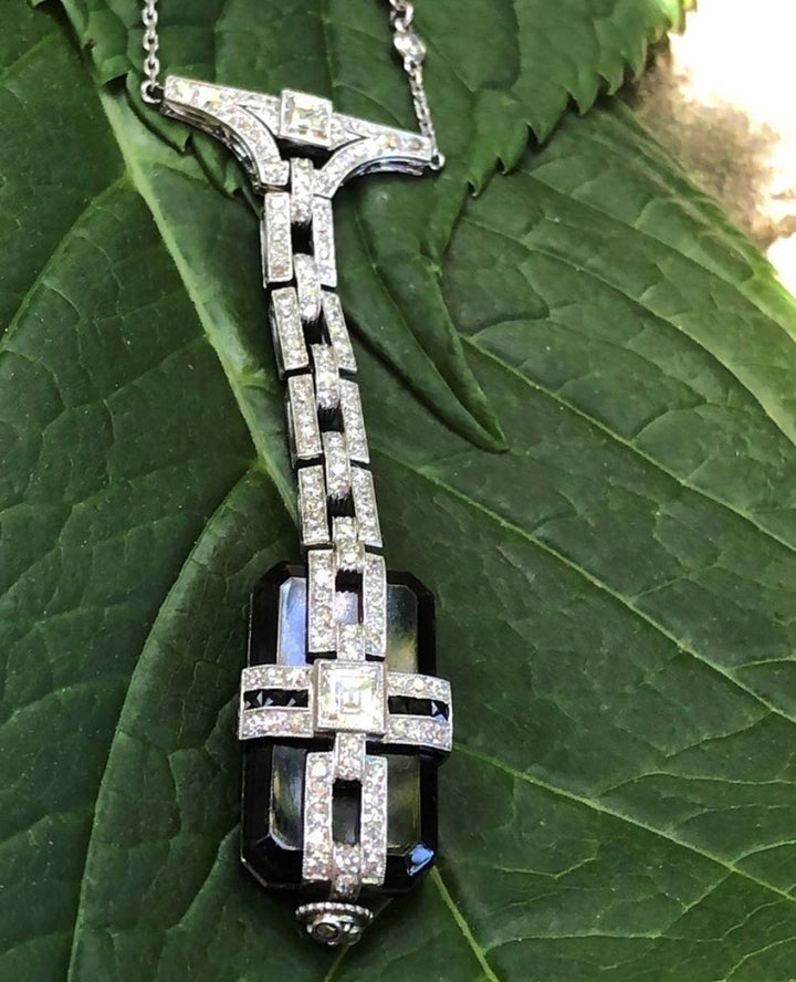 Platinum Clock Diamond Estate Necklace