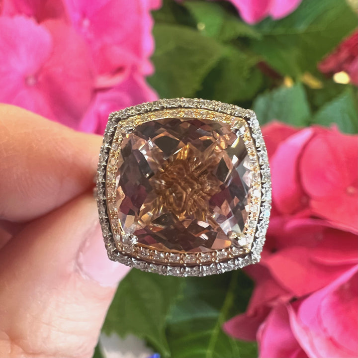 18k Two Tone Morganite Halo Ring