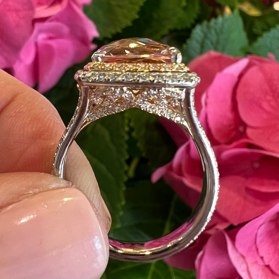 18k Two Tone Morganite Halo Ring