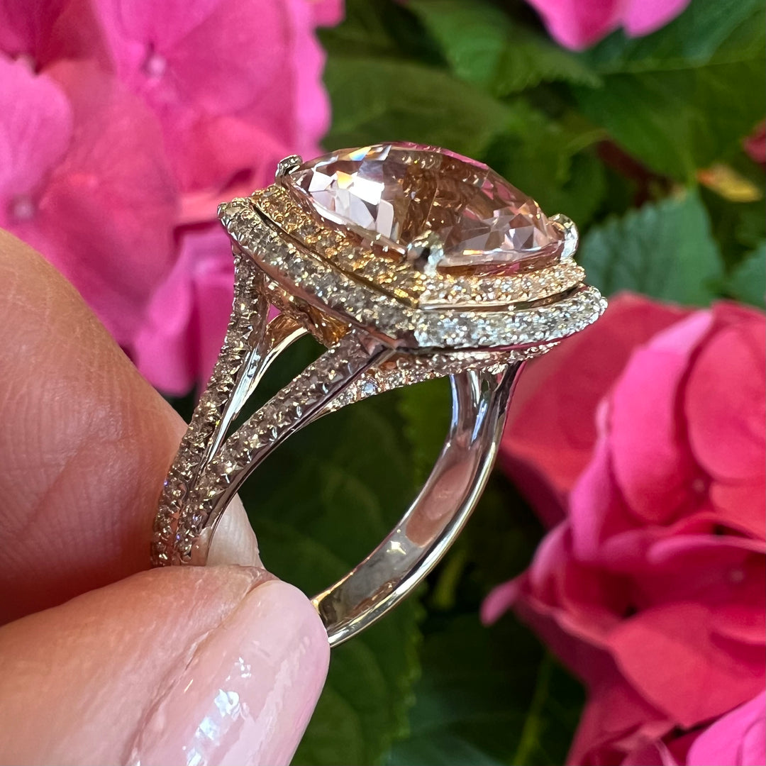 18k Two Tone Morganite Halo Ring