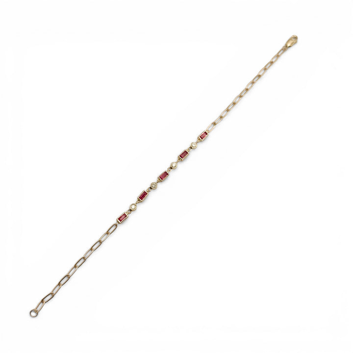 14k Yellow Gold Bezel Set Ruby and Diamond Bracelet