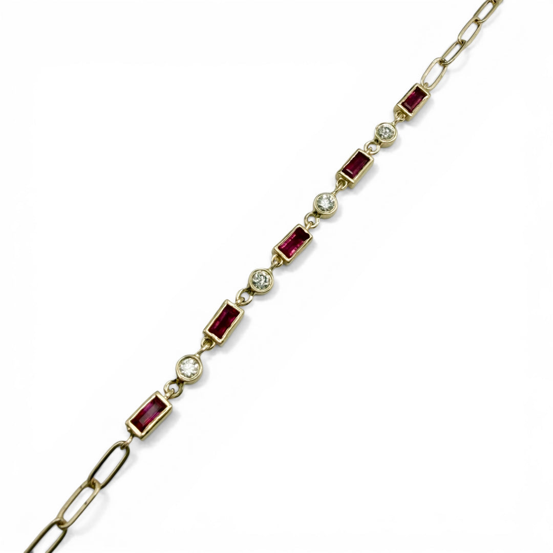 14k Yellow Gold Bezel Set Ruby and Diamond Bracelet