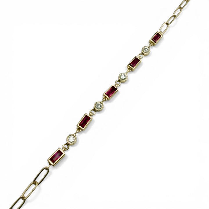 14k Yellow Gold Bezel Set Ruby and Diamond Bracelet