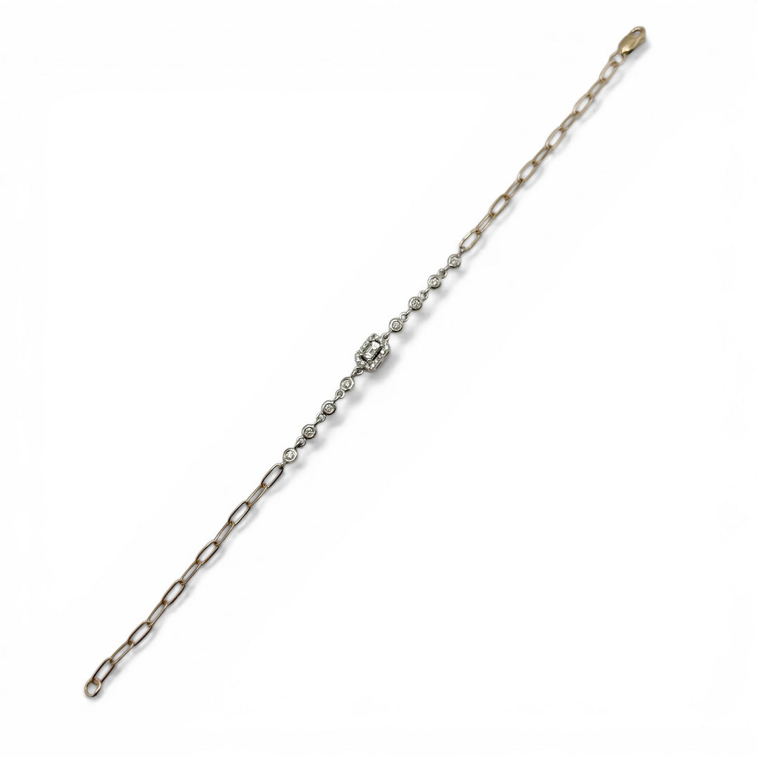 14k Two Tone Cluster Diamond Paperclip Bracelet