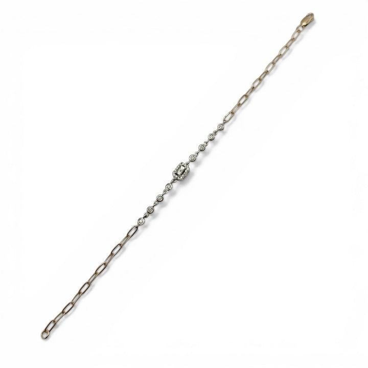 14k Two Tone Cluster Diamond Paperclip Bracelet