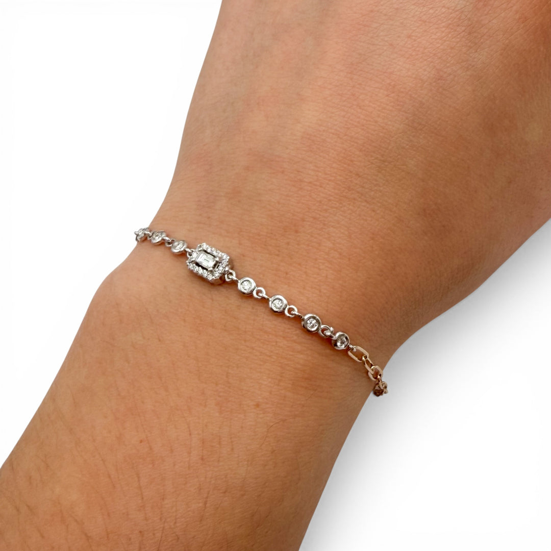 14k Two Tone Cluster Diamond Paperclip Bracelet