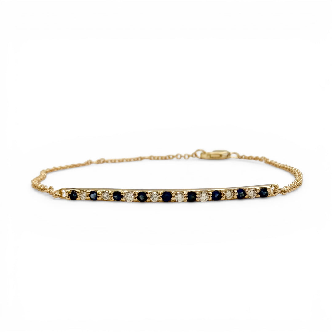 14k Yellow Gold Bar Sapphire and Diamond Bracelet