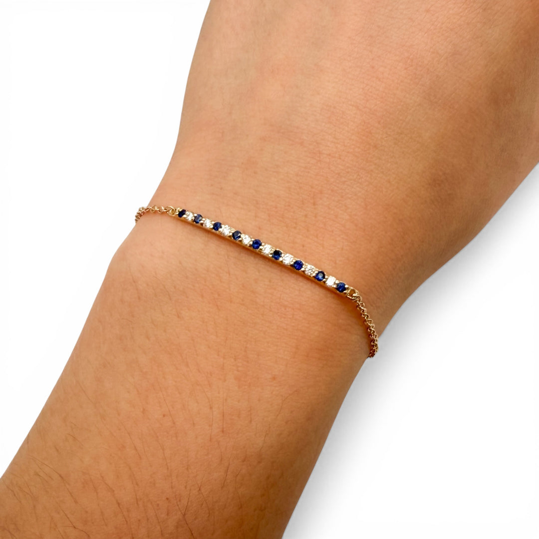 14k Yellow Gold Bar Sapphire and Diamond Bracelet