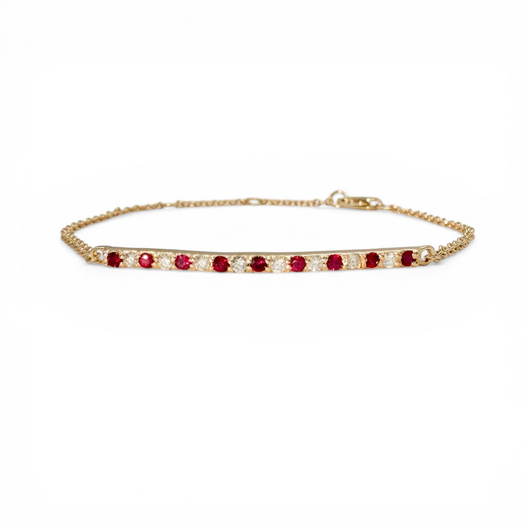 14k Yellow Gold Ruby and Diamond Bar Bracelet