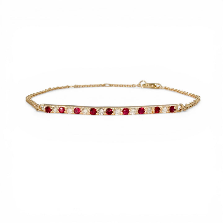 14k Yellow Gold Ruby and Diamond Bar Bracelet