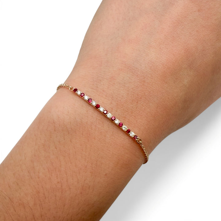 14k Yellow Gold Ruby and Diamond Bar Bracelet