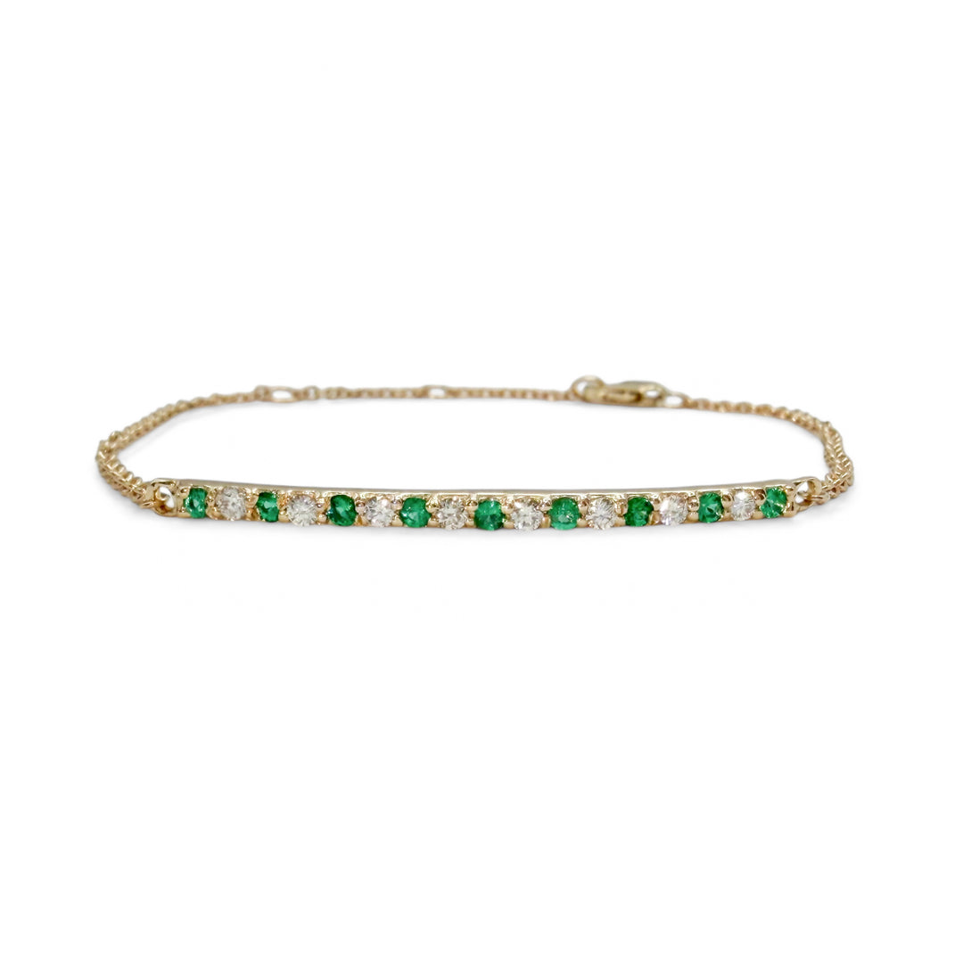 14k Yellow Gold Bar Emerald and Diamond Bracelet