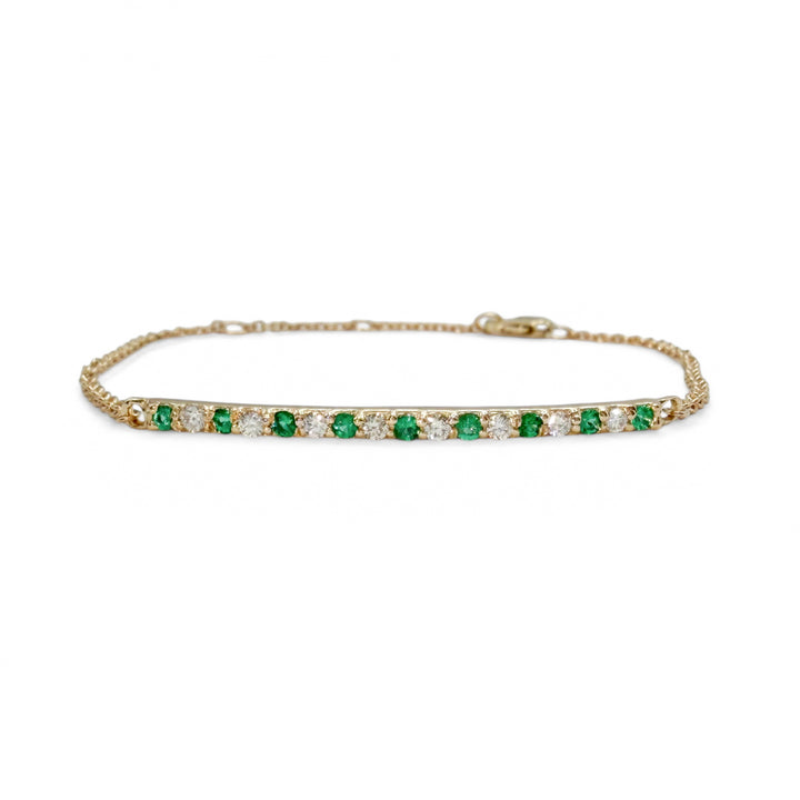 14k Yellow Gold Bar Emerald and Diamond Bracelet
