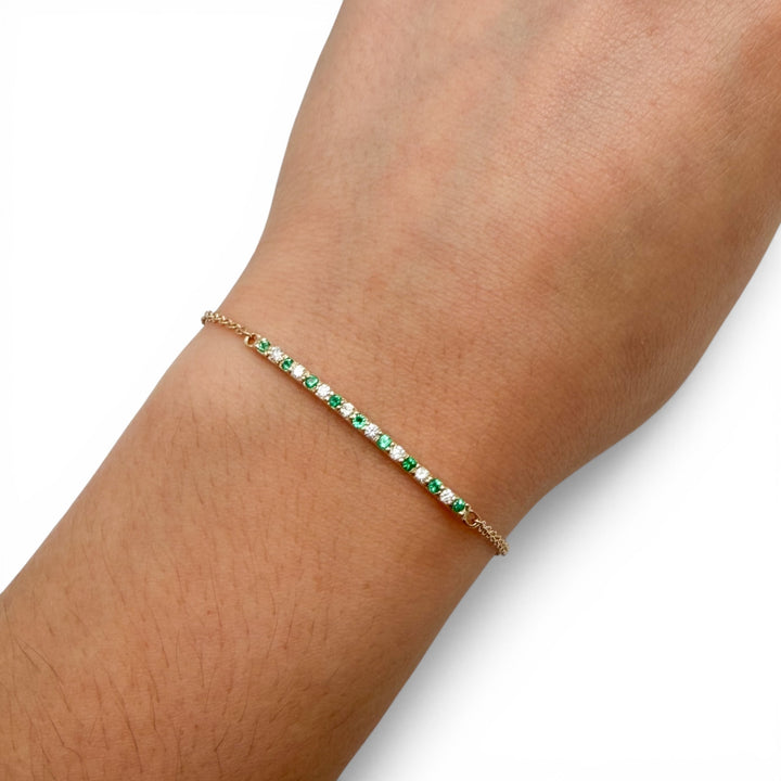 14k Yellow Gold Bar Emerald and Diamond Bracelet