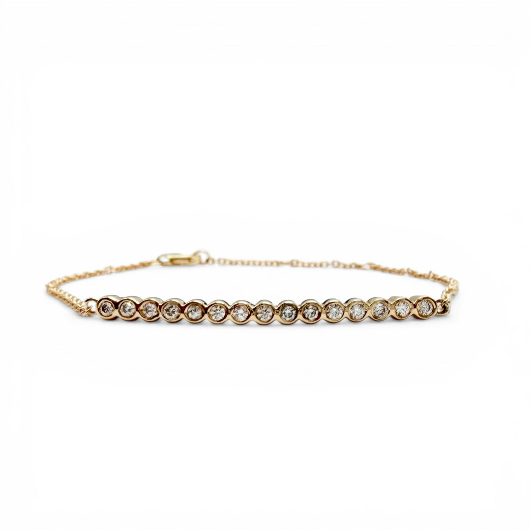 14k Yellow Gold Bezel Set Diamond Bar Bracelet