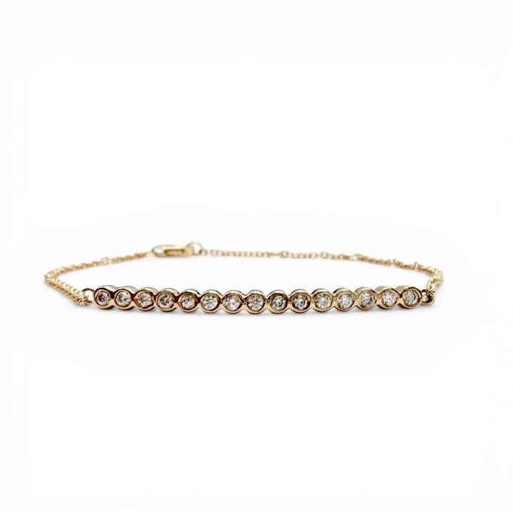 14k Yellow Gold Bezel Set Diamond Bar Bracelet