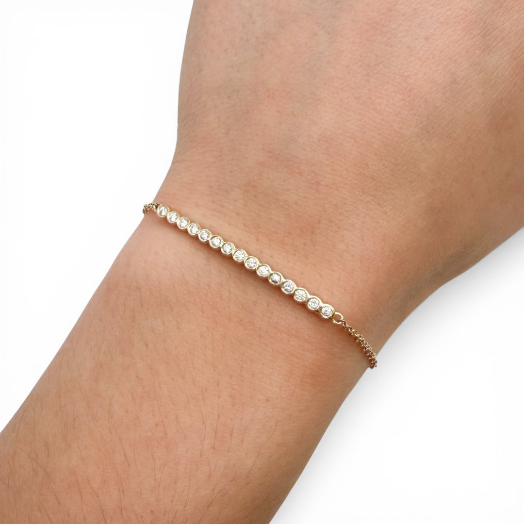 14k Yellow Gold Bezel Set Diamond Bar Bracelet