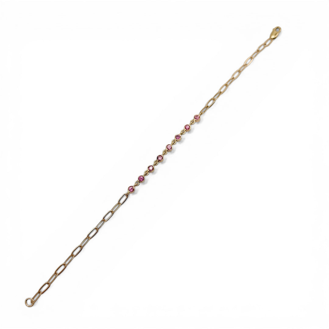 14k Yellow Gold Bezel Set Pink Sapphire Bracelet