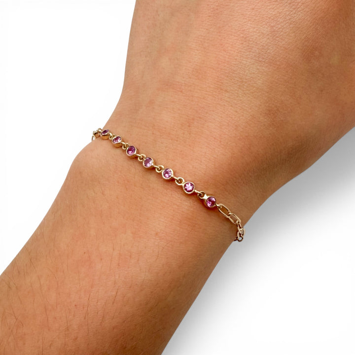 14k Yellow Gold Bezel Set Pink Sapphire Bracelet