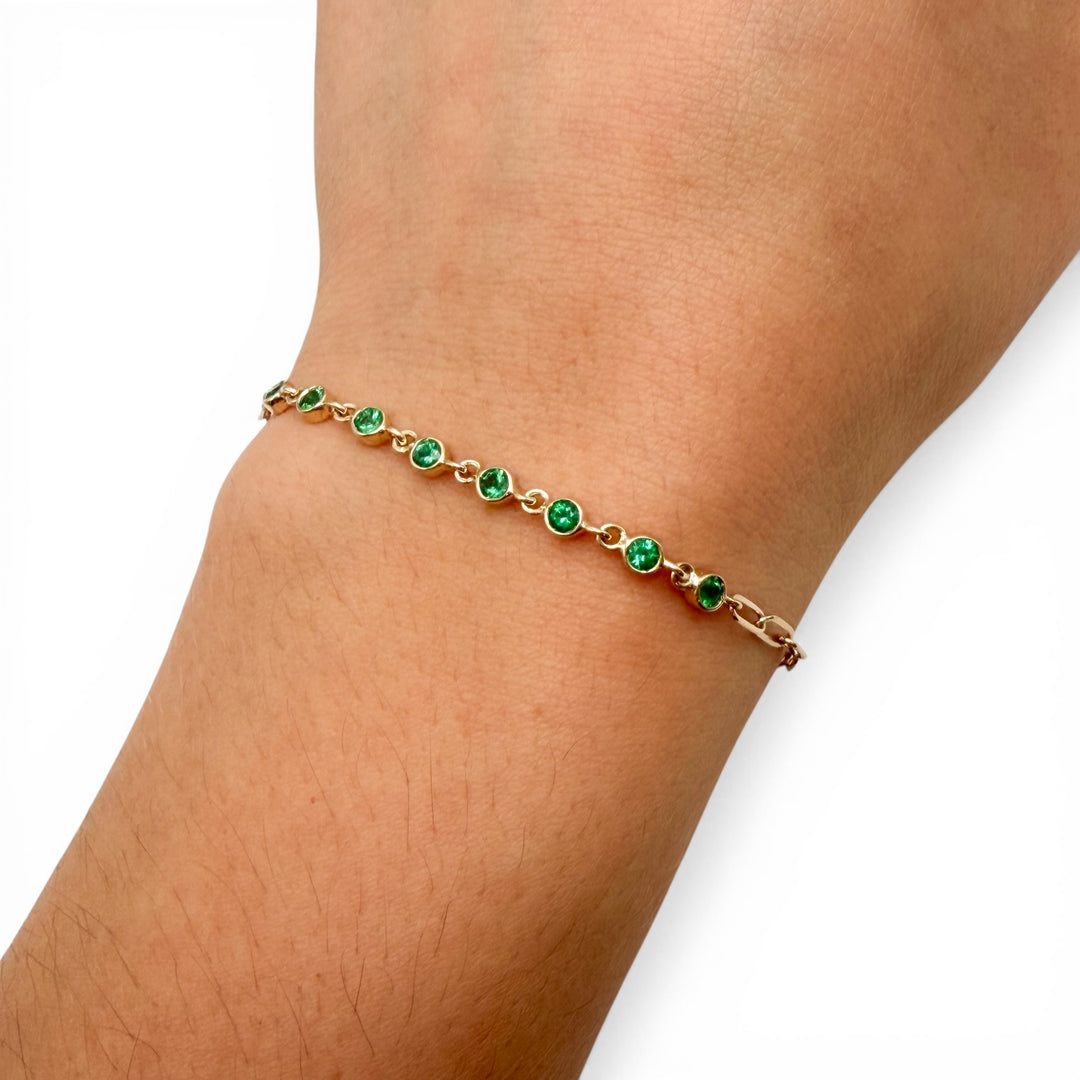 14k Yellow Gold Bezel Set Emerald Bracelet