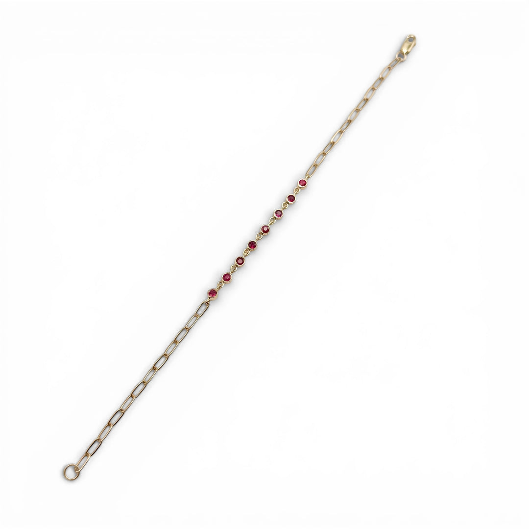 14k Yellow Gold Bezel Set Ruby Bracelet