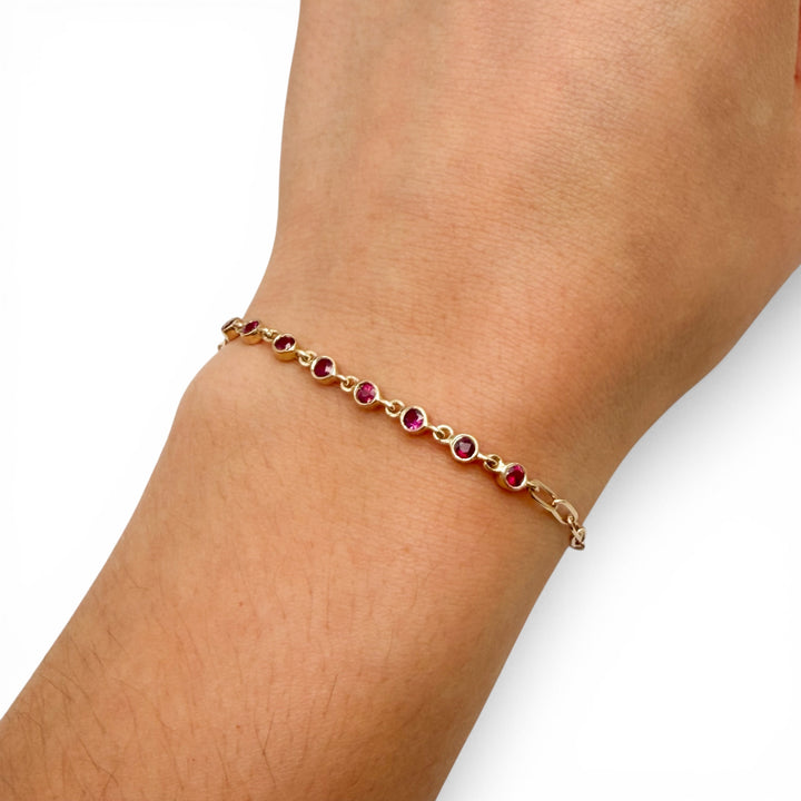 14k Yellow Gold Bezel Set Ruby Bracelet