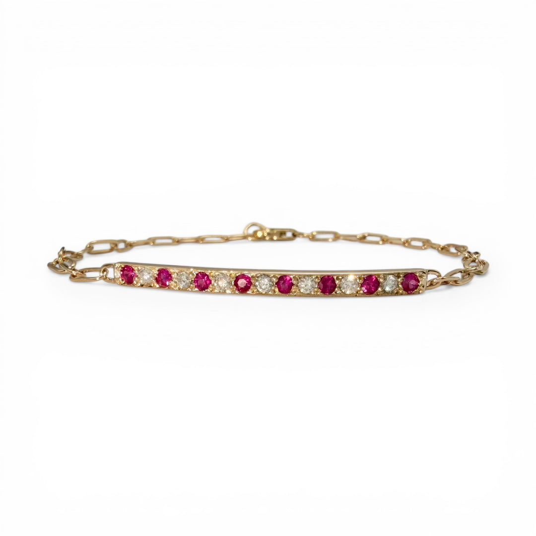 14k Yellow Gold Ruby and Diamond Bar Bracelet
