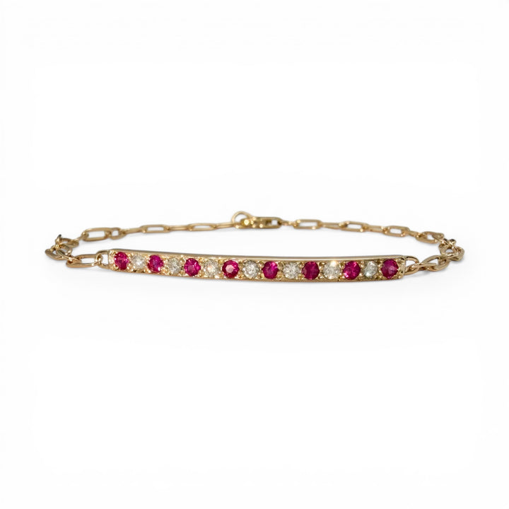 14k Yellow Gold Ruby and Diamond Bar Bracelet